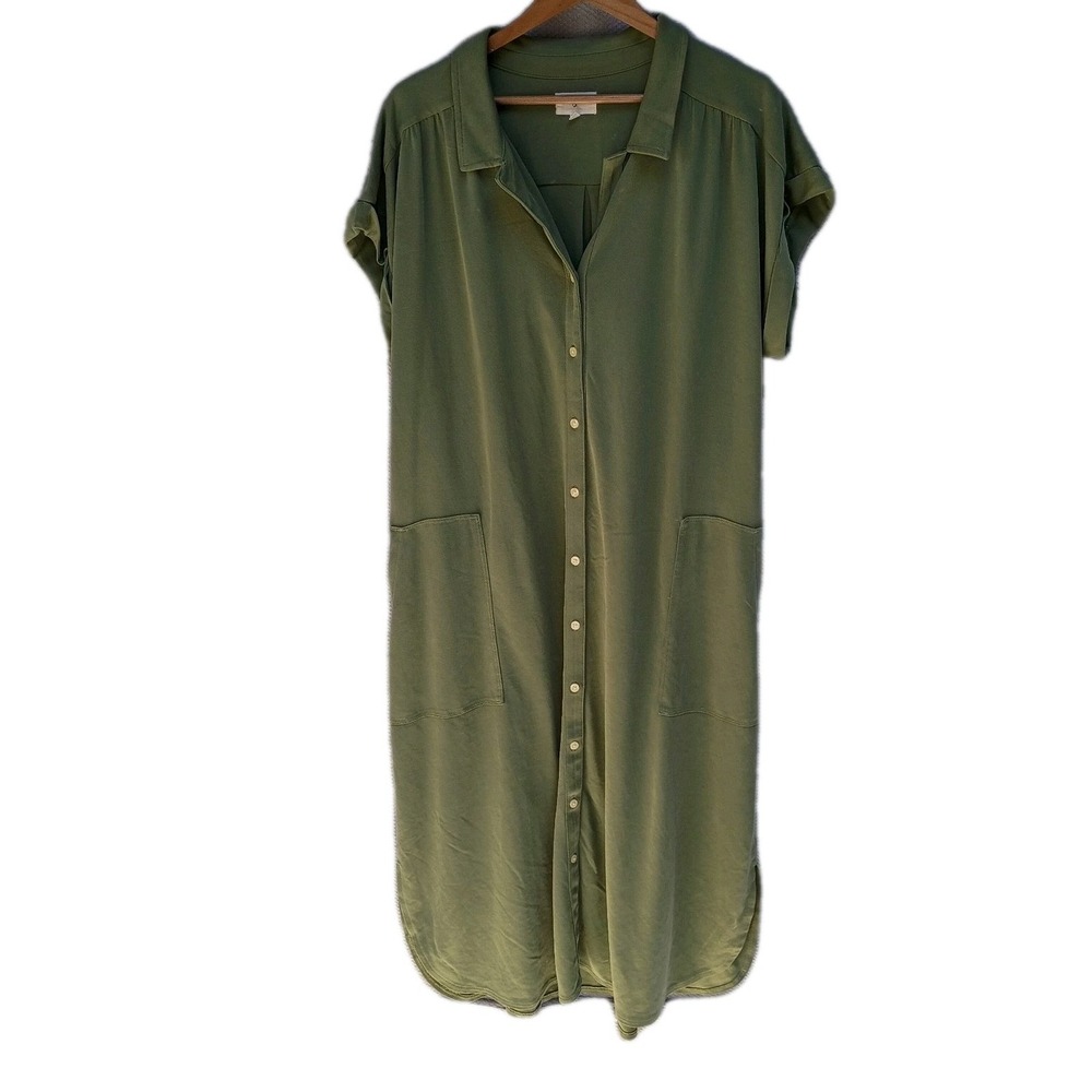 Lou & Grey Shirt Dress Womens 2XL Midi Olive Green Modal Blend Button 591856